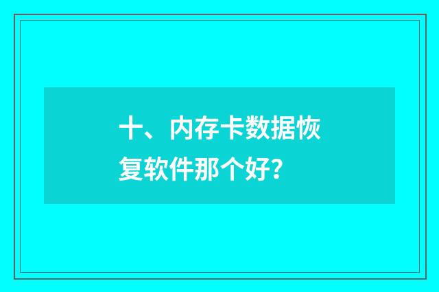 十、内存卡数据恢复软件那个好？