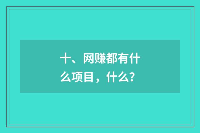 十、网赚都有什么项目,什么?
