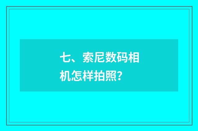 七、索尼数码相机怎样拍照？