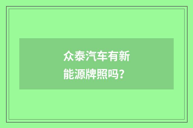 众泰汽车有新能源牌照吗?