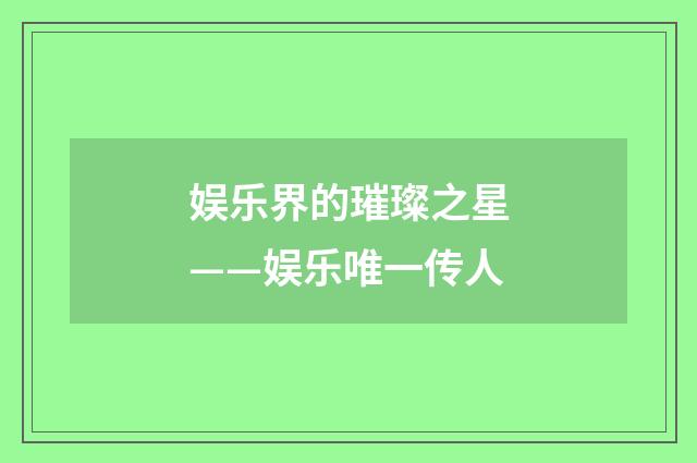 娱乐界的璀璨之星——娱乐唯一传人