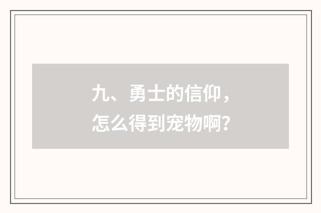 九、勇士的信仰,怎么得到宠物啊?