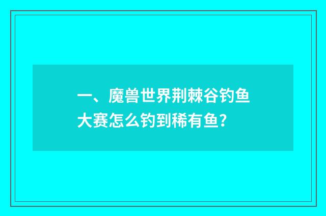 一、魔兽世界荆棘谷钓鱼大赛怎么钓到稀有鱼？