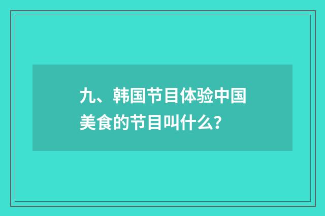 九、韩国节目体验中国美食的节目叫什么？