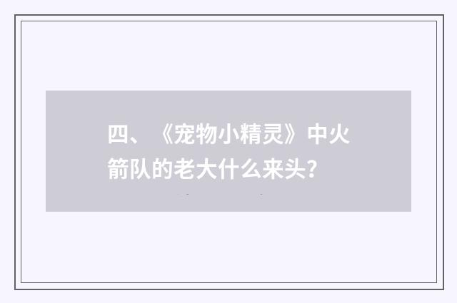四、《宠物小精灵》中火箭队的老大什么来头？