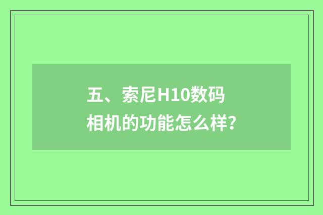 五、索尼H10数码相机的功能怎么样？