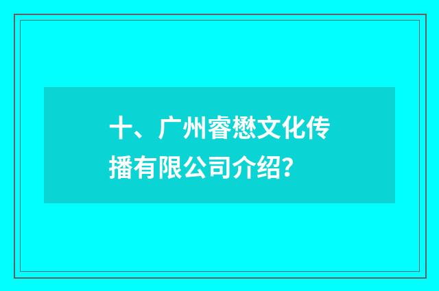 十、广州睿懋文化传播有限公司介绍？