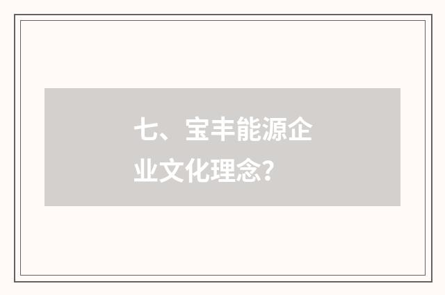 七、宝丰能源企业文化理念？