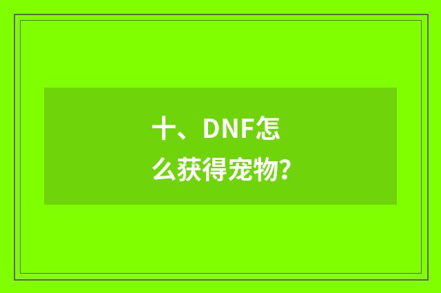 十、DNF怎么获得宠物?