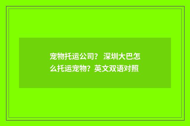 宠物托运公司? 深圳大巴怎么托运宠物?英文双语对照