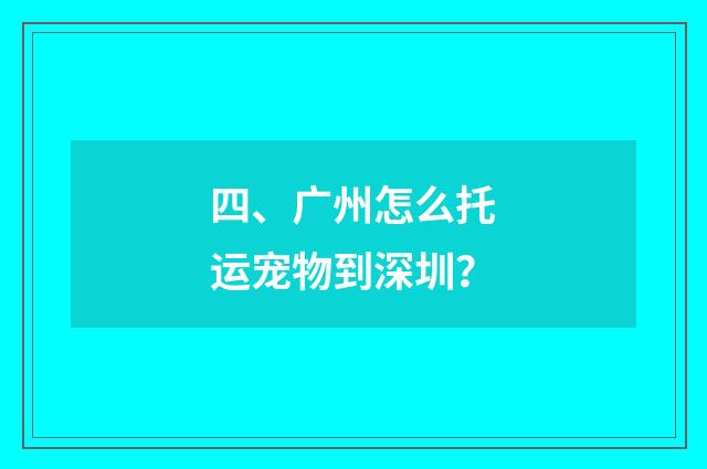 四、广州怎么托运宠物到深圳？