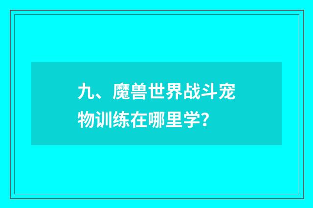 九、魔兽世界战斗宠物训练在哪里学?