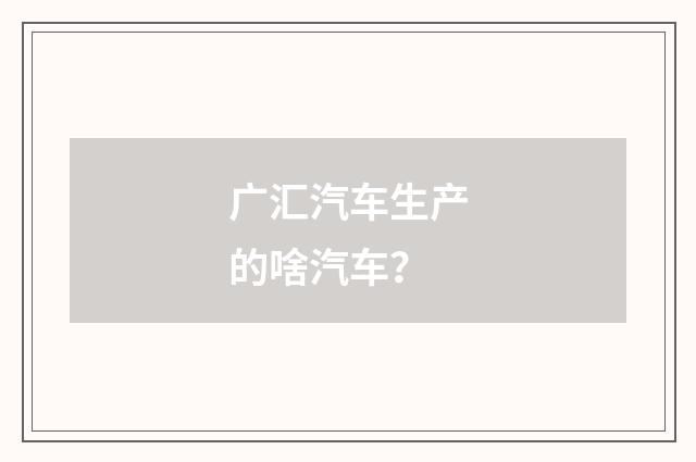 广汇汽车生产的啥汽车？