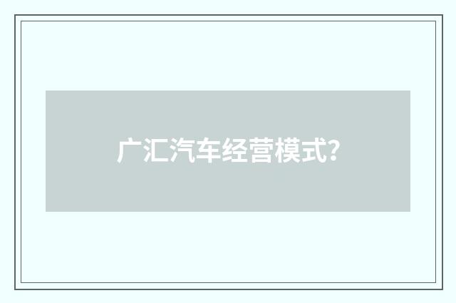 广汇汽车经营模式?