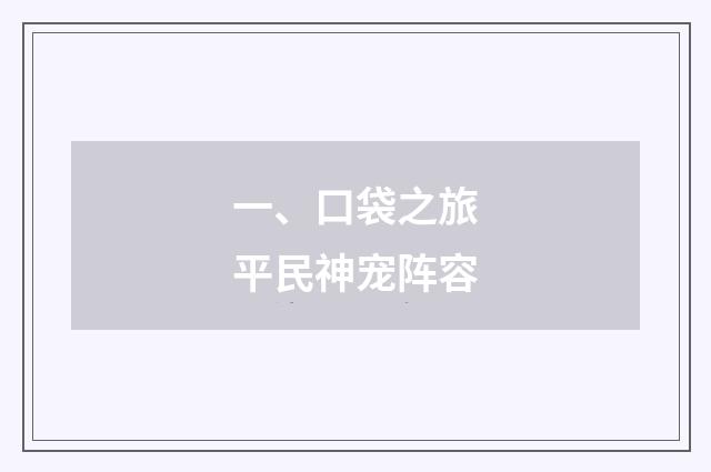 一、口袋之旅平民神宠阵容