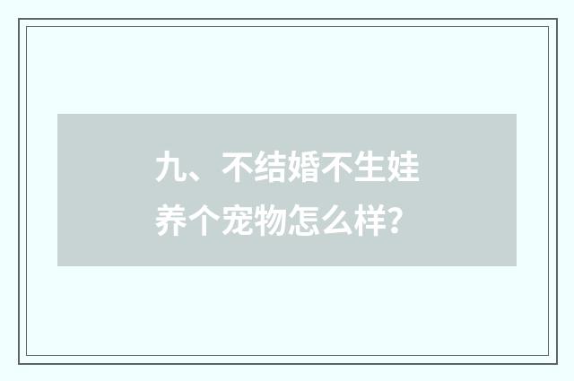 九、不结婚不生娃养个宠物怎么样？