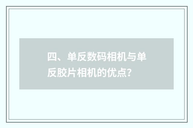 四、单反数码相机与单反胶片相机的优点？