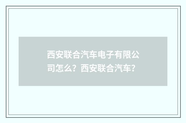 西安联合汽车电子有限公司怎么？西安联合汽车？