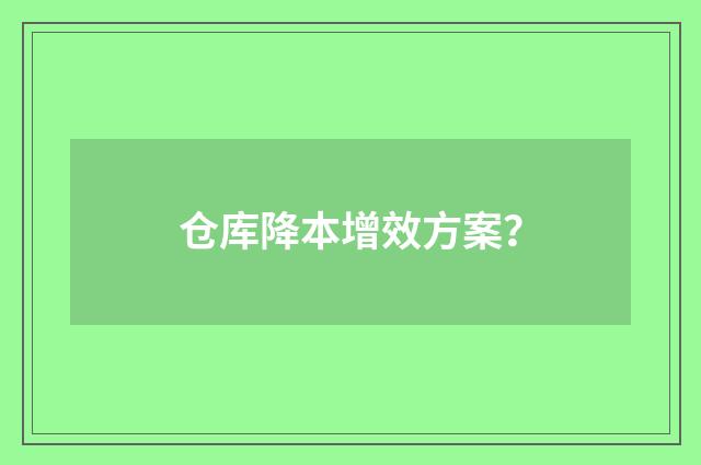 仓库降本增效方案?