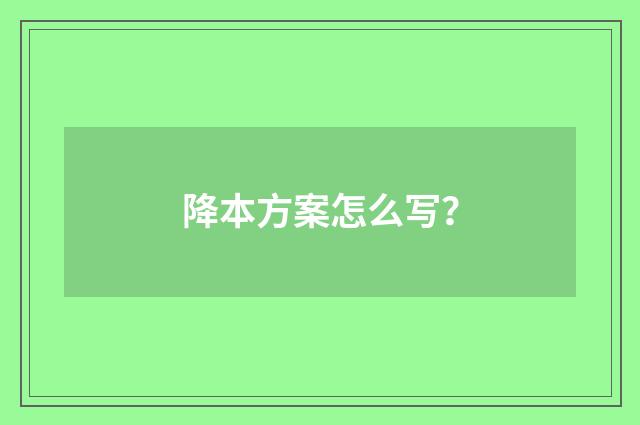 降本方案怎么写?