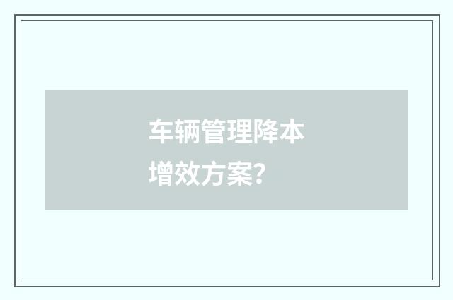 车辆管理降本增效方案?