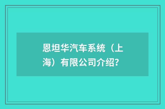 恩坦华汽车系统(上海)有限公司介绍?