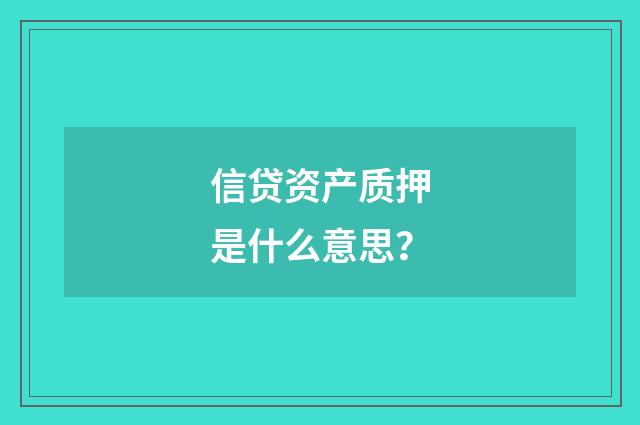 信贷资产质押是什么意思?