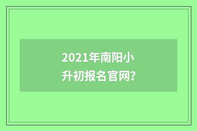 2021年南阳小升初报名官网?
