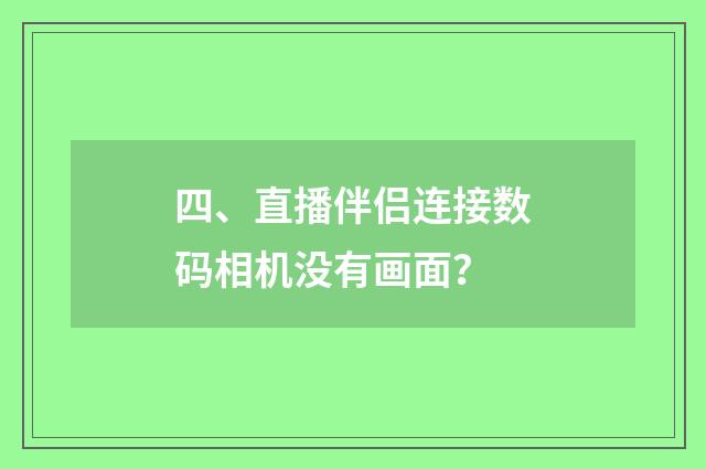 四、直播伴侣连接数码相机没有画面？