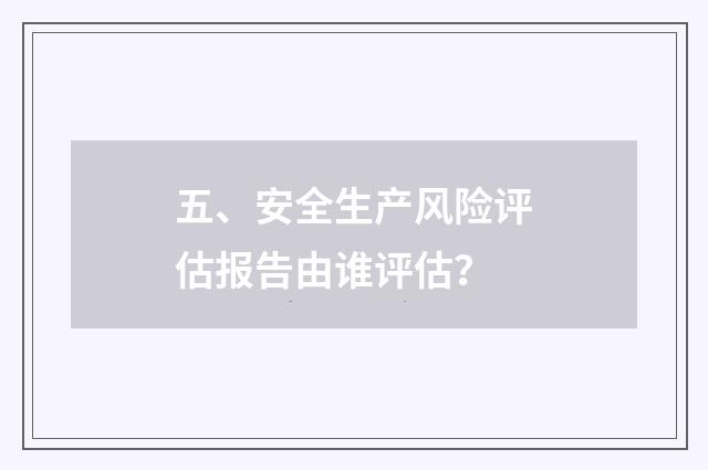 五、安全生产风险评估报告由谁评估?