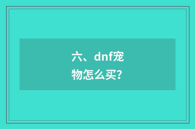 六、dnf宠物怎么买？