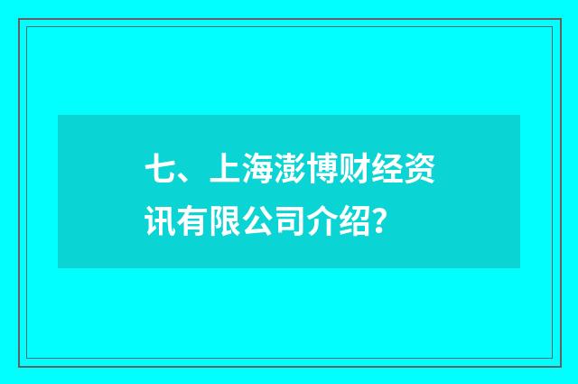 七、上海澎博财经资讯有限公司介绍？