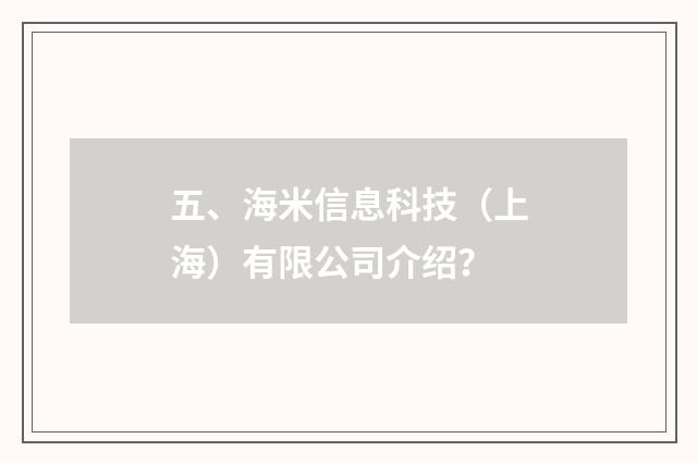 五、海米信息科技(上海)有限公司介绍?