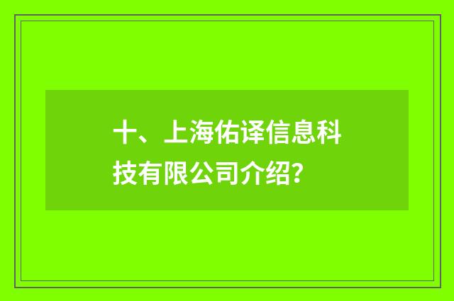十、上海佑译信息科技有限公司介绍?