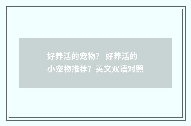好养活的宠物？ 好养活的小宠物推荐？英文双语对照