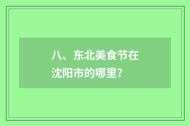 八、东北美食节在沈阳市的哪里?
