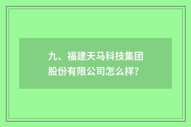九、福建天马科技集团股份有限公司怎么样?
