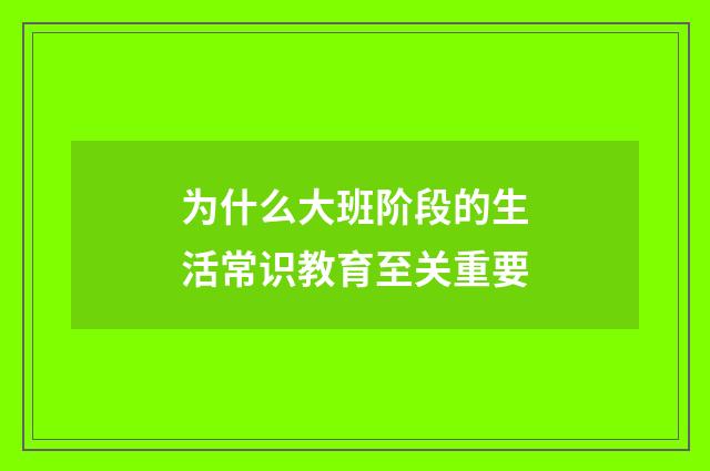 为什么大班阶段的生活常识教育至关重要