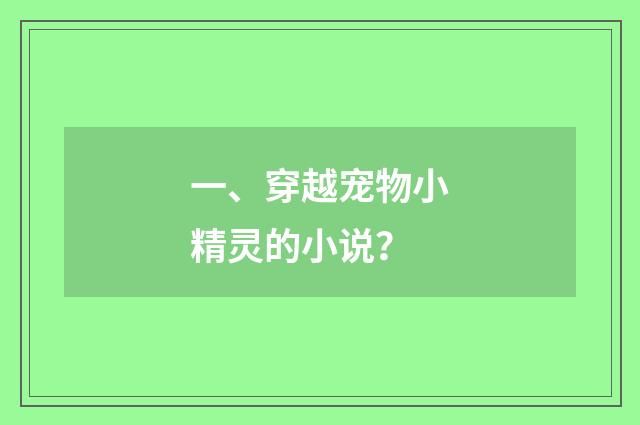 一、穿越宠物小精灵的小说？