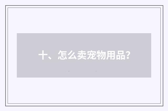 十、怎么卖宠物用品?