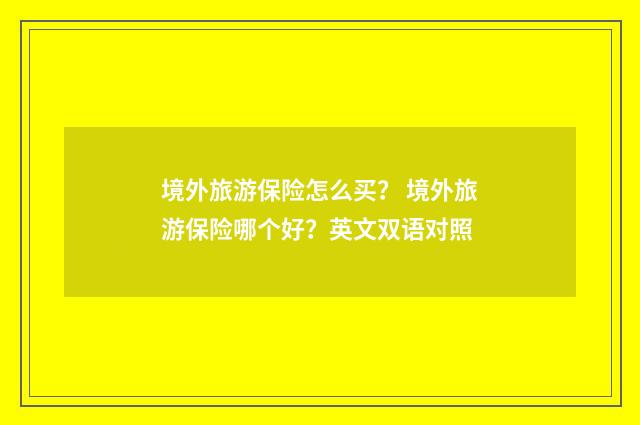 境外旅游保险怎么买? 境外旅游保险哪个好?英文双语对照