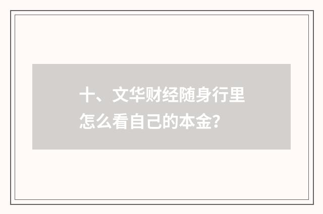 十、文华财经随身行里怎么看自己的本金?