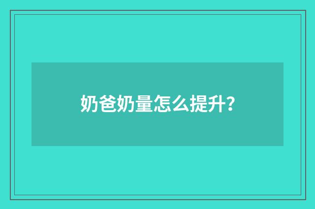 奶爸奶量怎么提升？