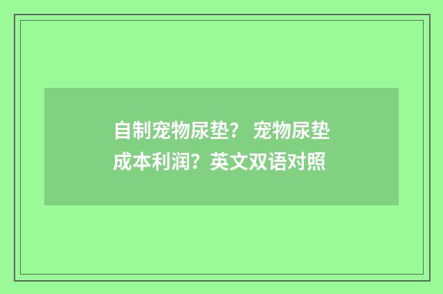 自制宠物尿垫? 宠物尿垫成本利润?英文双语对照