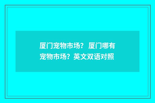 厦门宠物市场? 厦门哪有宠物市场?英文双语对照