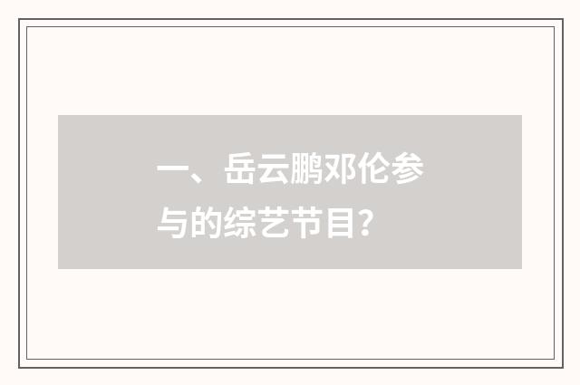 一、岳云鹏邓伦参与的综艺节目?