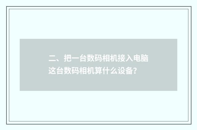 二、把一台数码相机接入电脑这台数码相机算什么设备？