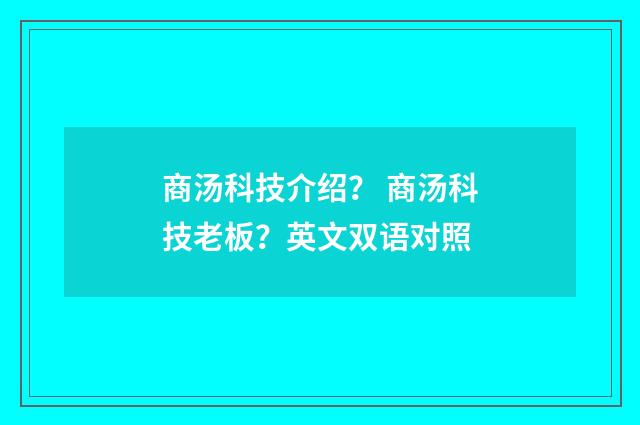 商汤科技介绍? 商汤科技老板?英文双语对照