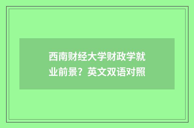 西南财经大学财政学就业前景？英文双语对照