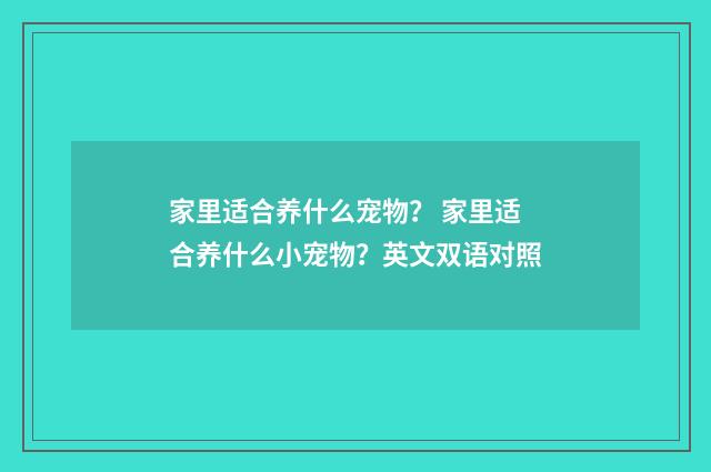 家里适合养什么宠物? 家里适合养什么小宠物?英文双语对照